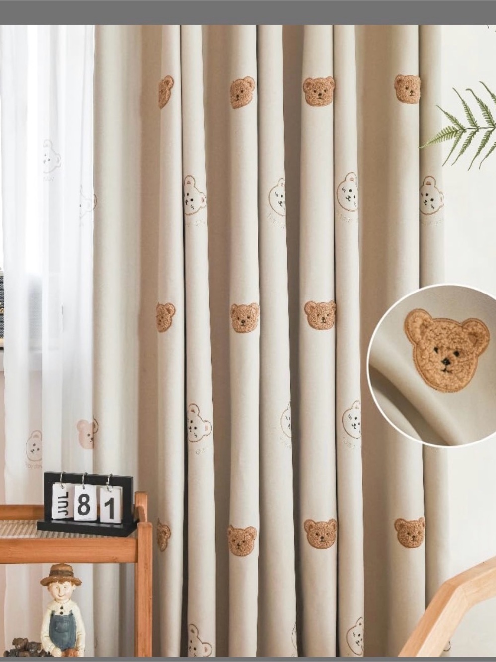 Embroidery Bears Blackout Curtains For Bedoom Living Room Grommet